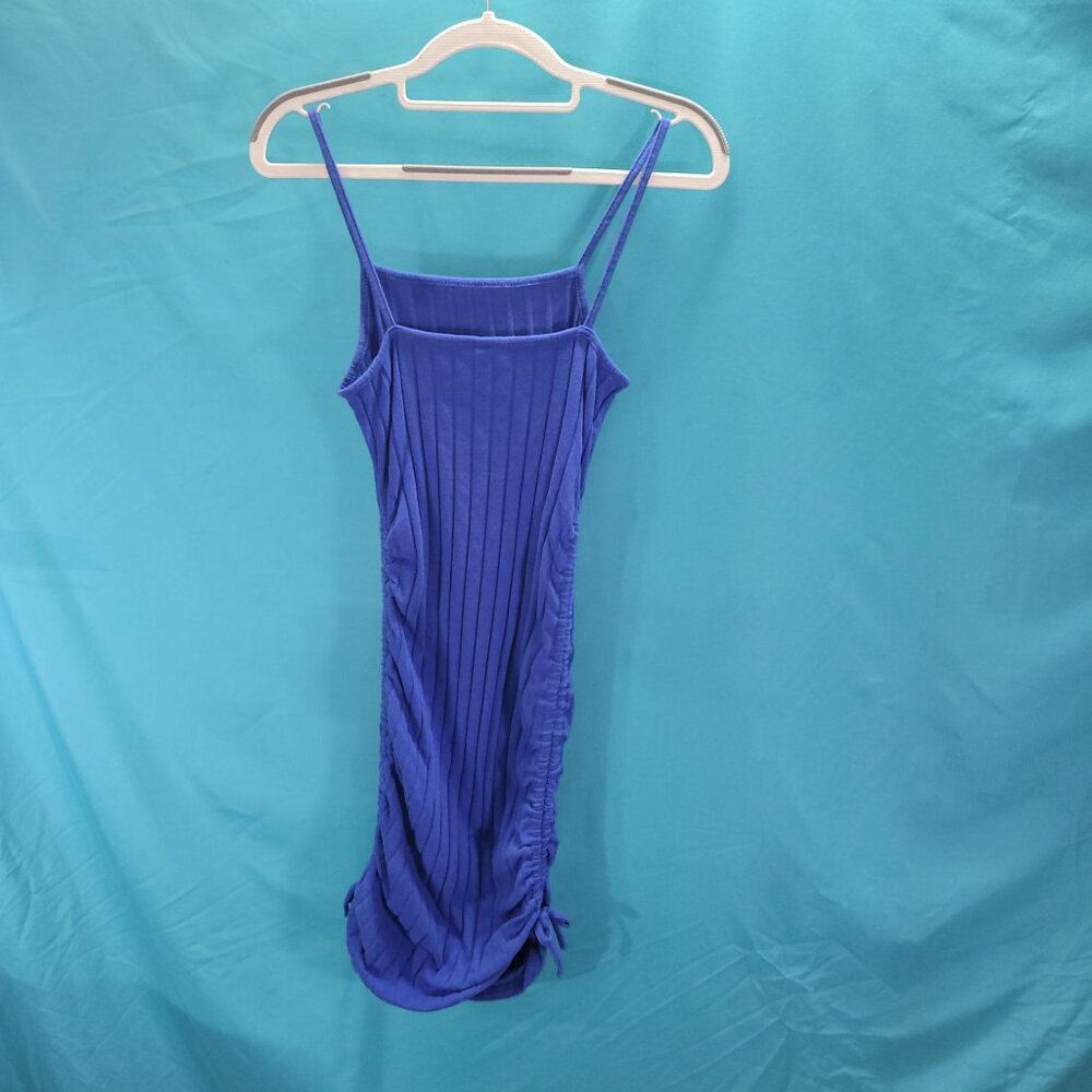 Shein Youth 11-12 Blue Ribbed Knit Dress With Side Ruched Detailing & Spaghetti